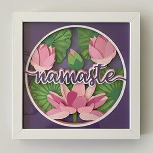 Namaste Pink Lotus Flower Picture in White Frame